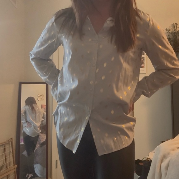 Mazik blue and gold polka dot button down - Picture 3 of 10